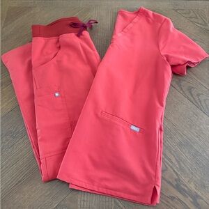 Figs Coral Red Medical Scrub Set